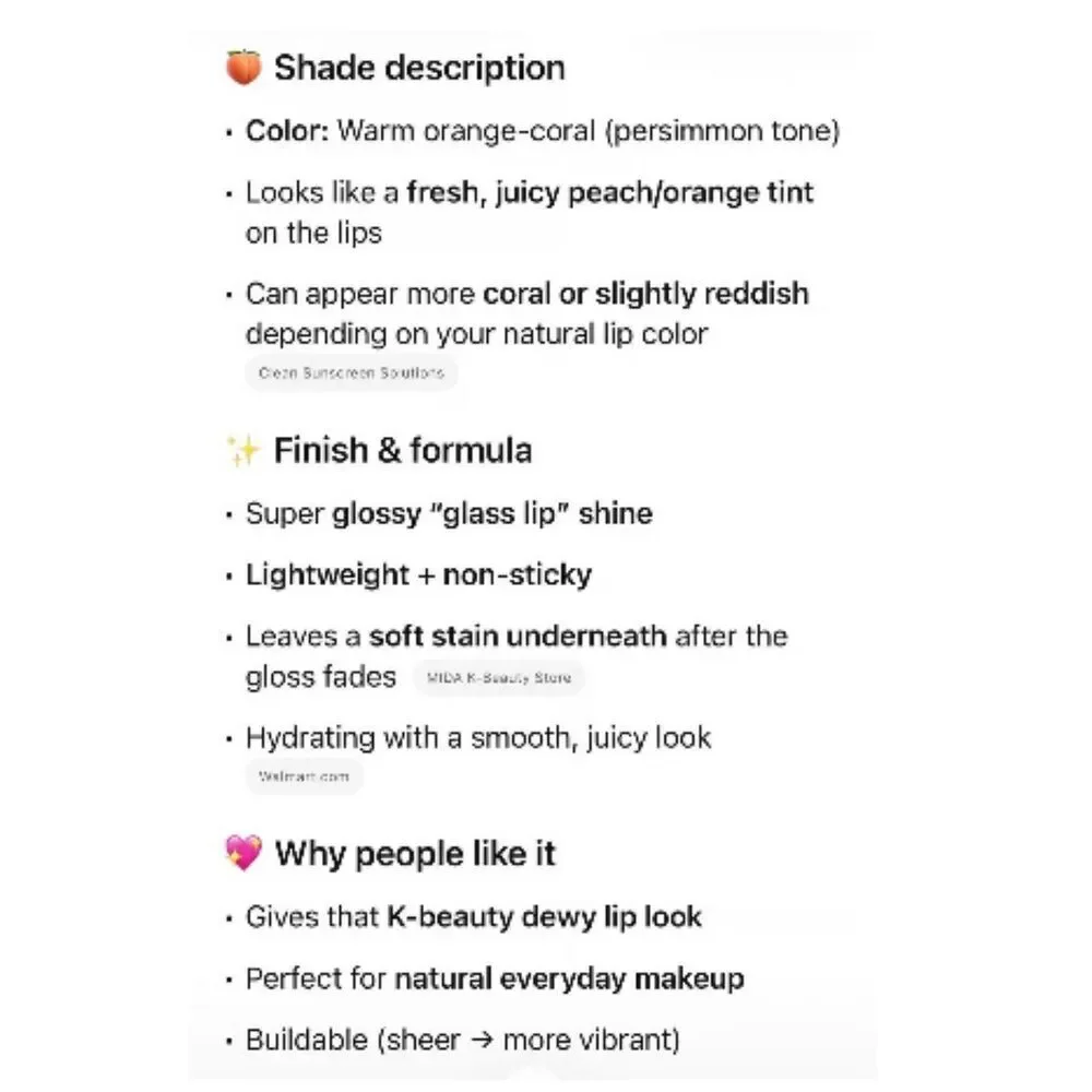 COLORGRAM - NWTIB - Fruity Glass Tint in #05 Sweet Persimmon. Full Size K-Beauty